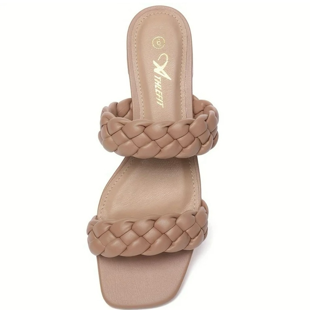TrueFit Braided Double-Strap Heels in Taupe